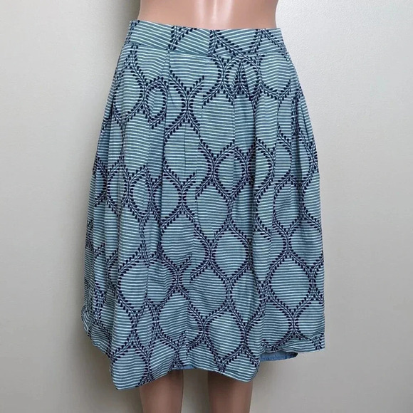 Vintage De Collection Skirt Size XS A-line Full Pleated Cotton Blue Printed - Picture 1 of 9